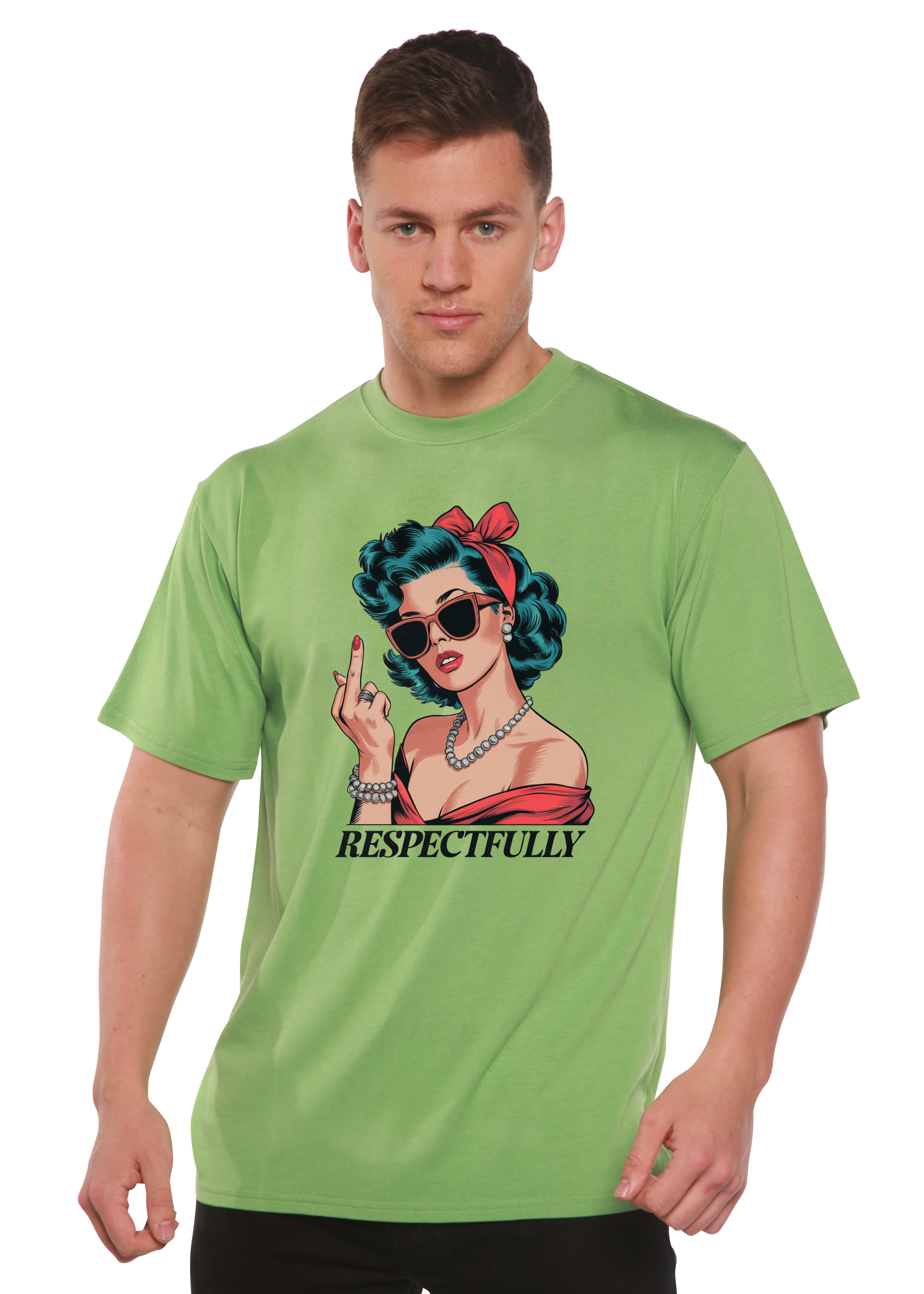 Respectfully Middle Finger Unisex Bamboo/Cotton Graphic T-Shirt by Spun Bamboo – product view 7