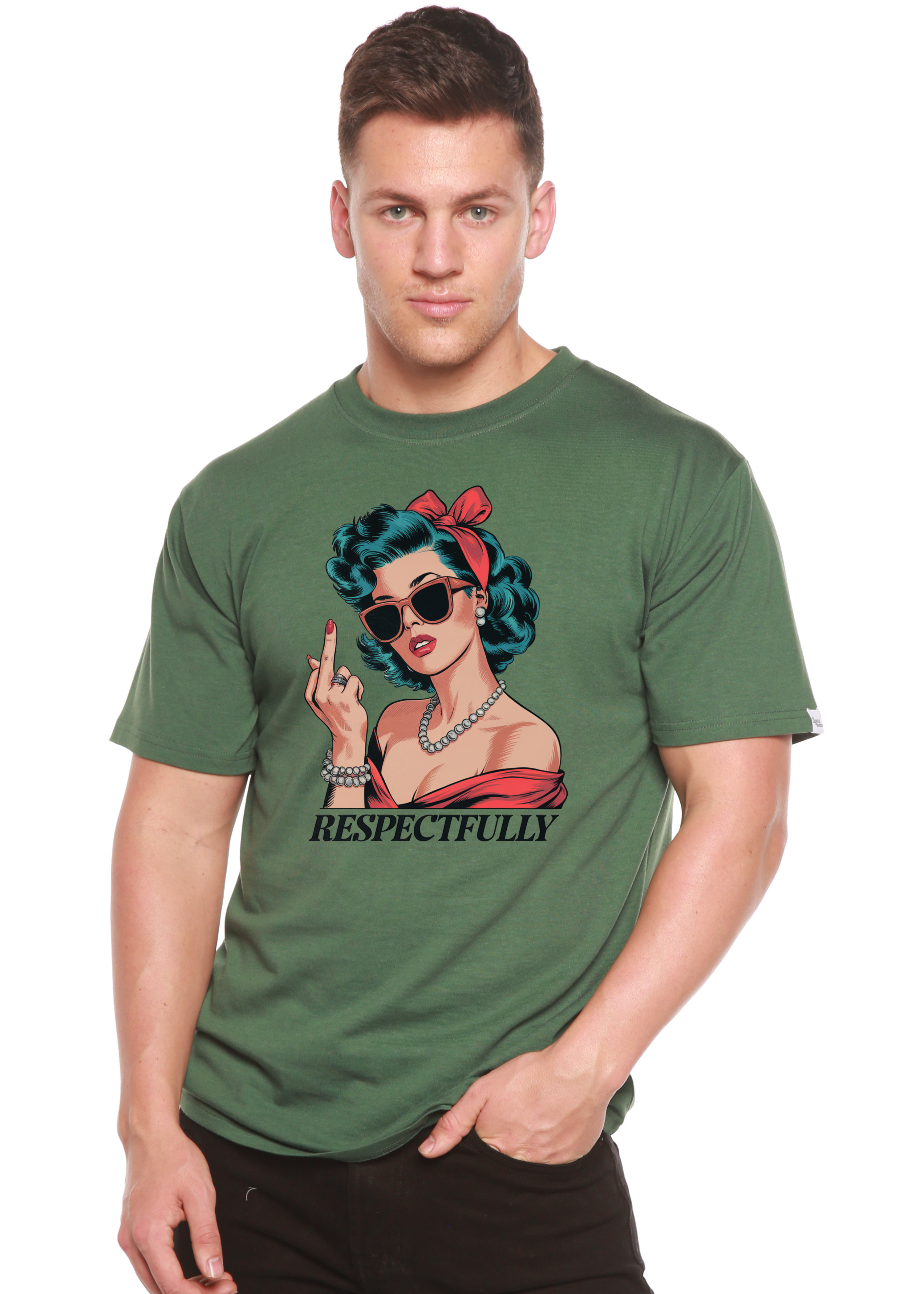 Respectfully Middle Finger Unisex Bamboo/Cotton Graphic T-Shirt by Spun Bamboo – product view 10