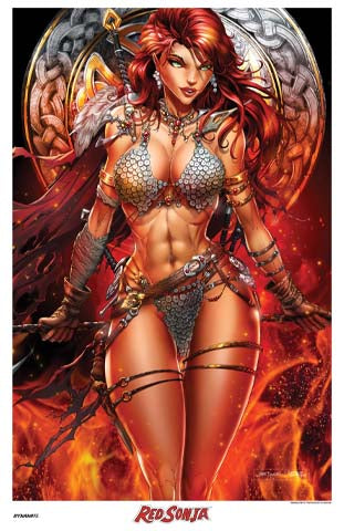 Jamie Tyndall Red Sonja Axe artwork on an 11 × 17-inch collectible art print.