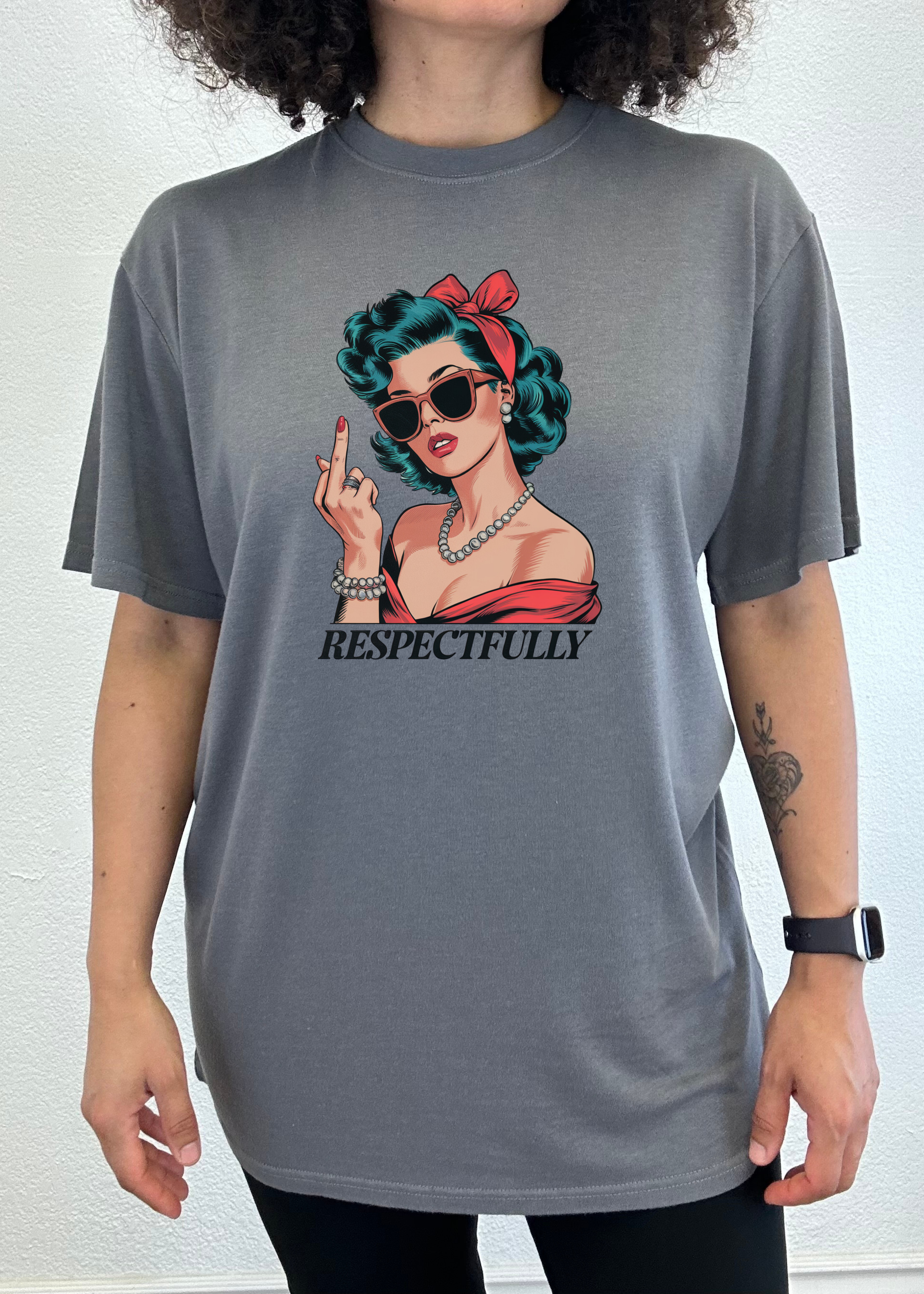 Respectfully Middle Finger Unisex Bamboo/Cotton Graphic T-Shirt by Spun Bamboo – product view 6