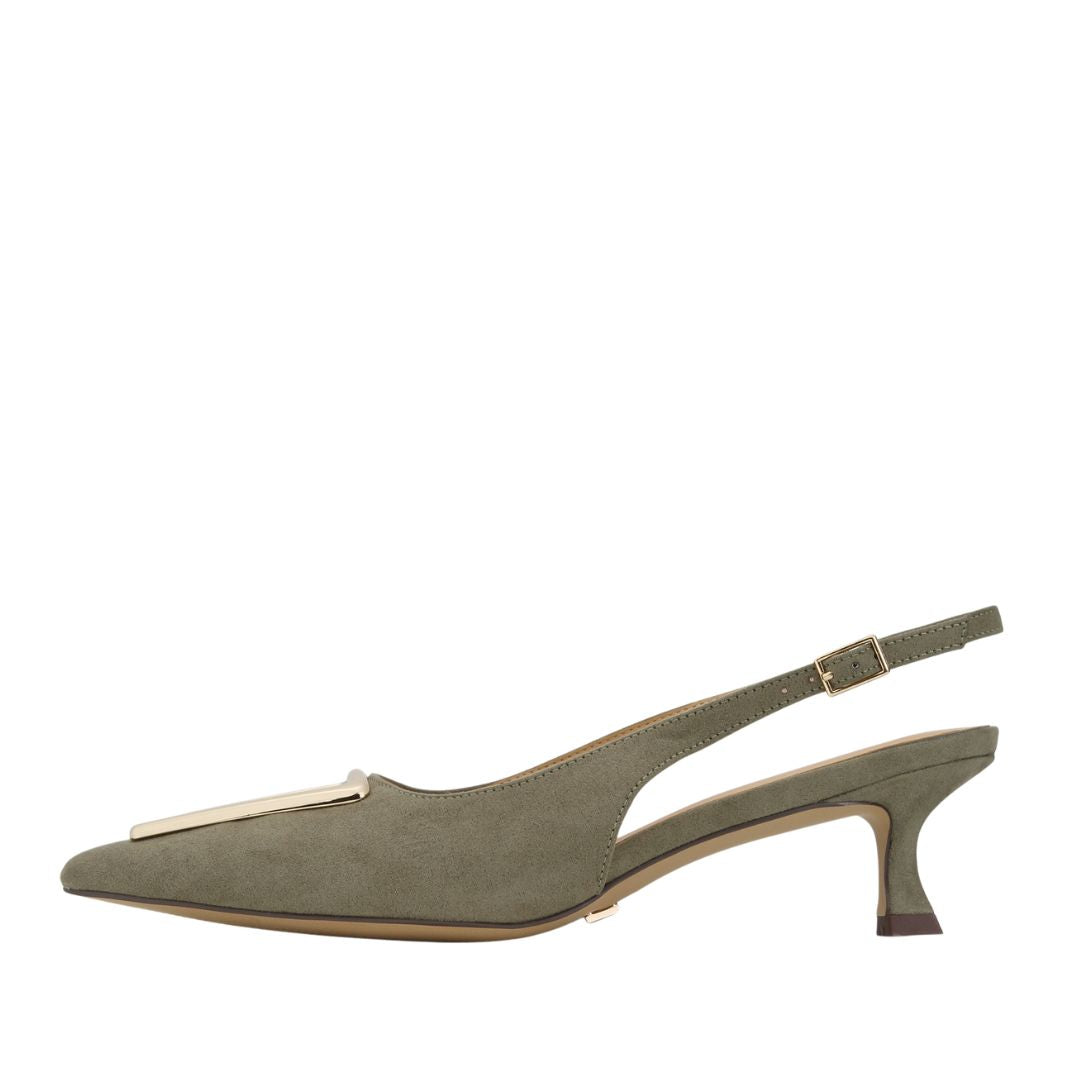 CECILIA Green Suede Embellished Slingback Pumps