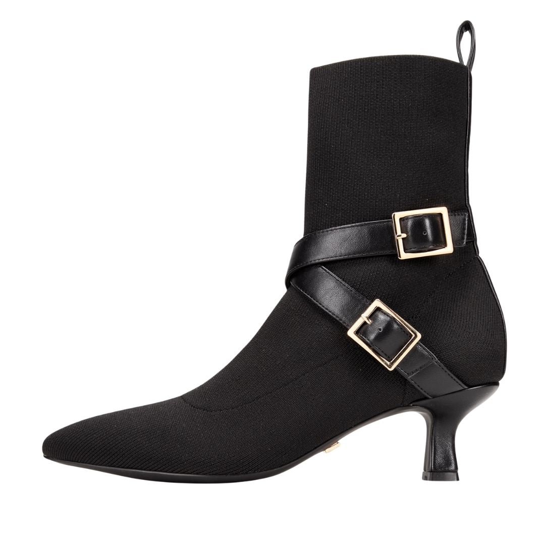 ALMA Black Knit Pointed-Toe Ankle Boots