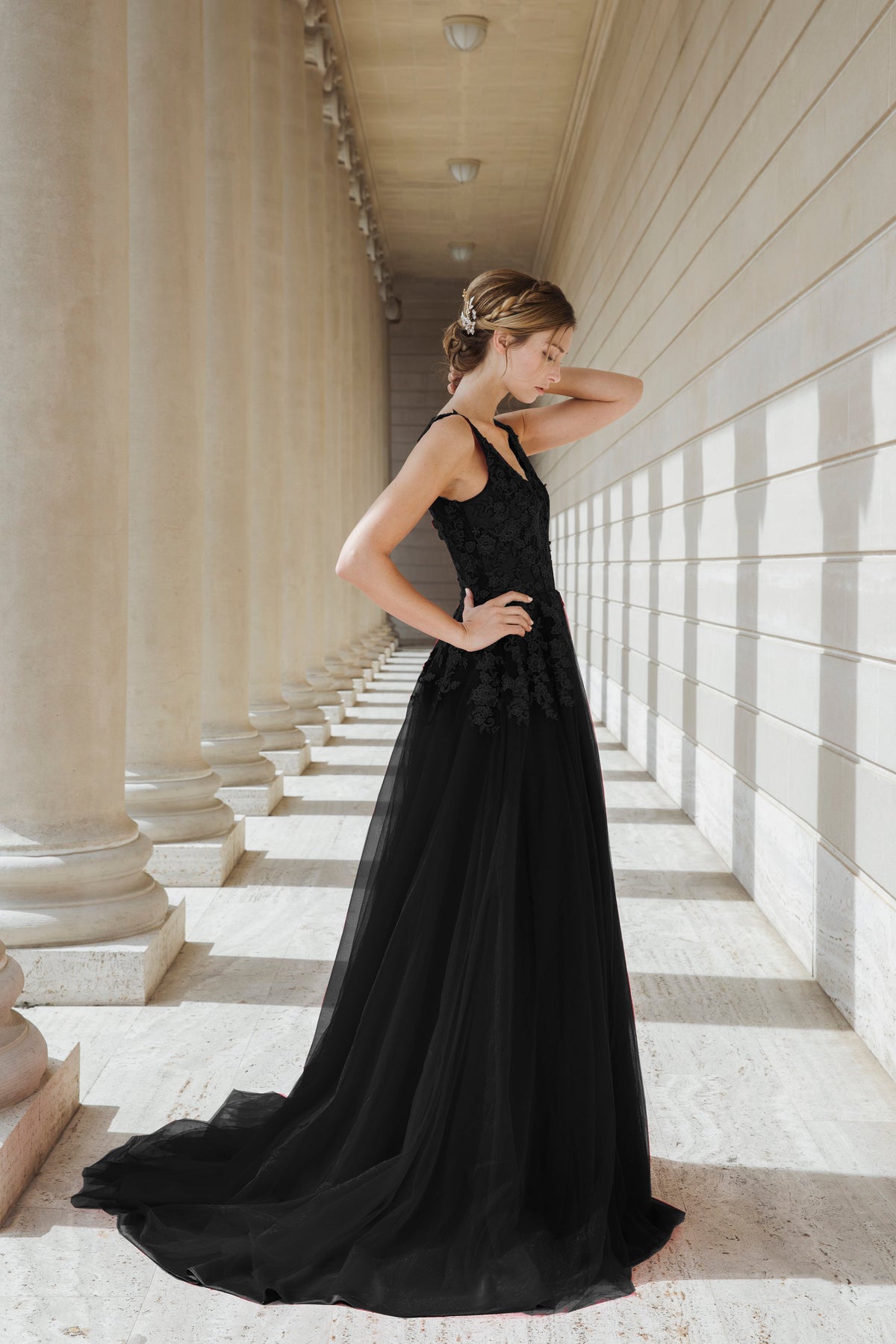 SelenaHuanStudio Black Queen Lace A-Line Wedding Gown, product view 2.
