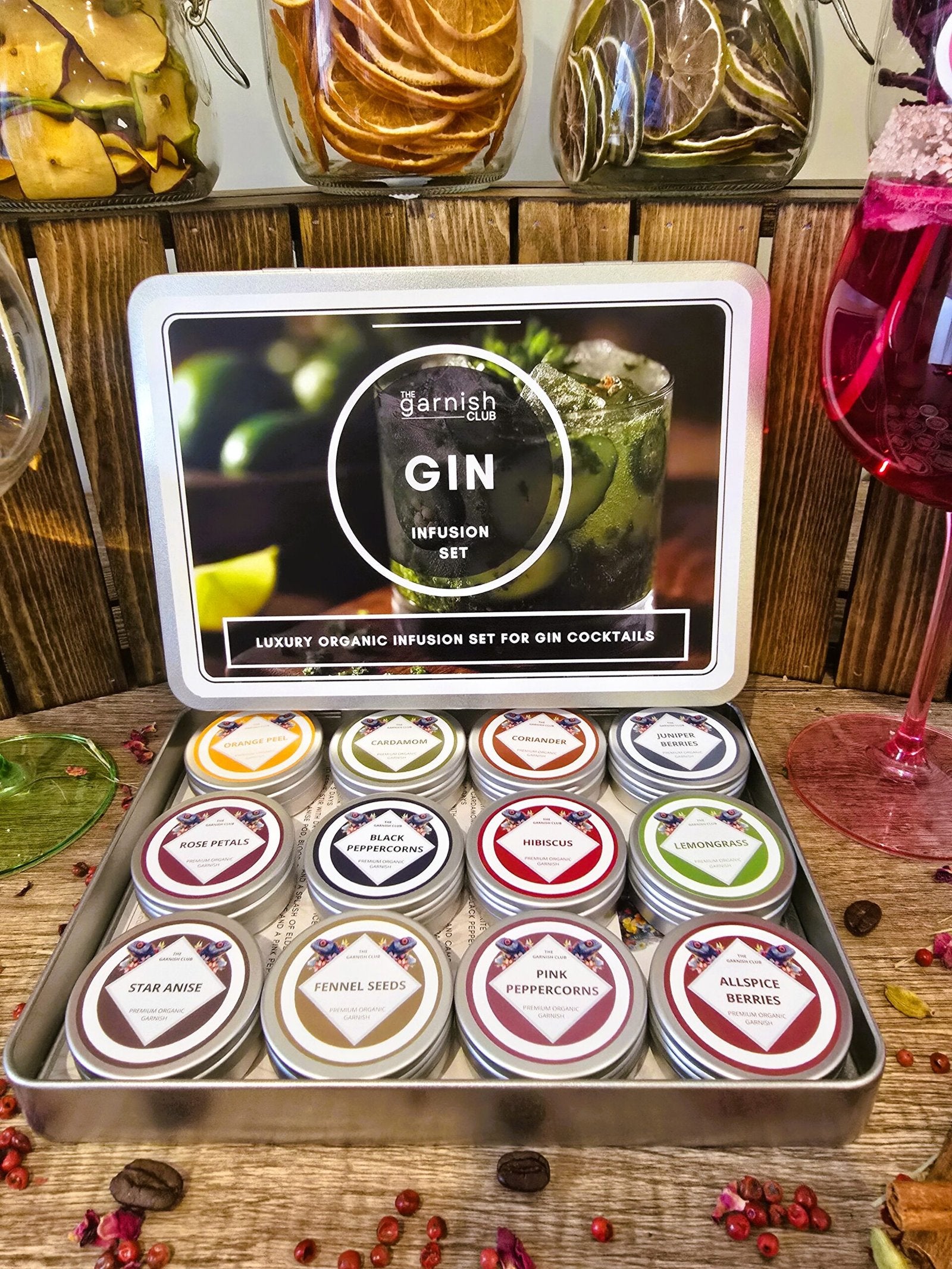 Botánicos orgánicos premium: set de infusión para cócteles de ginebra