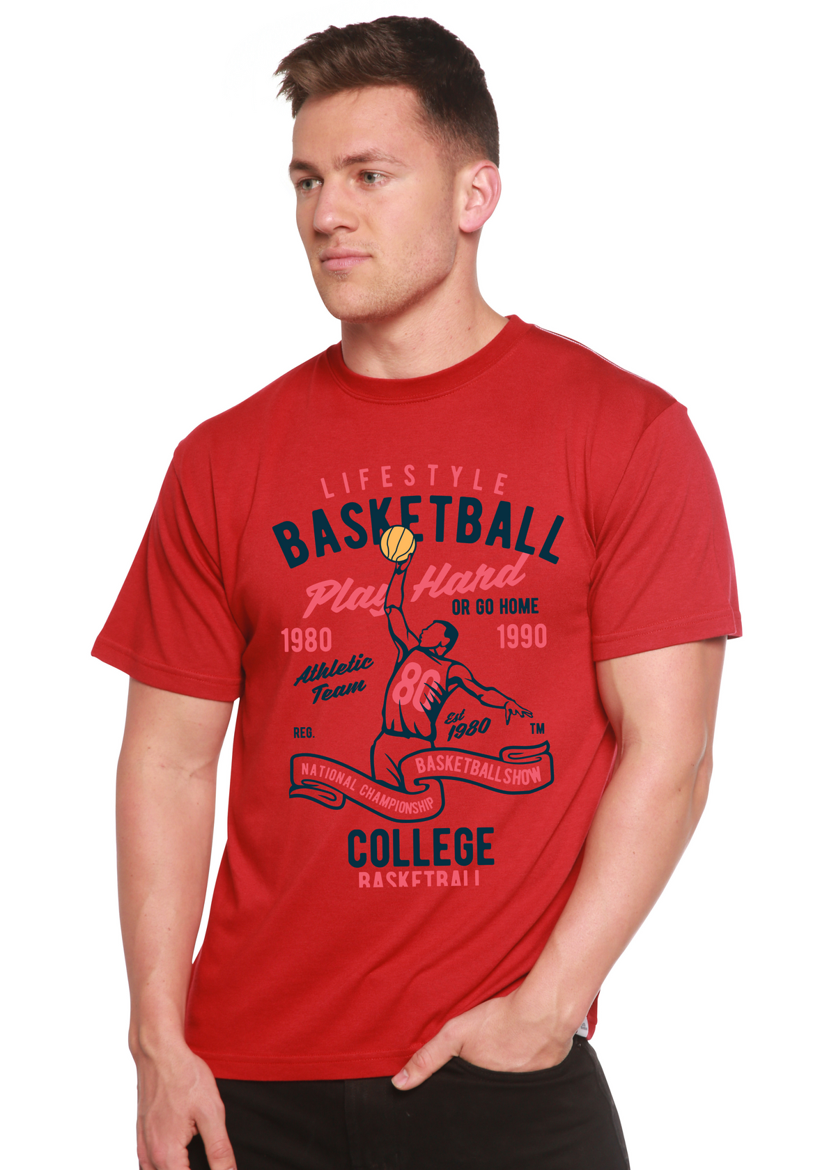 Life Style Basketball Men's Bamboo Viscose/Organic Cotton Short Sleeve Graphic T-Shirt by Spun Bamboo – product view 2