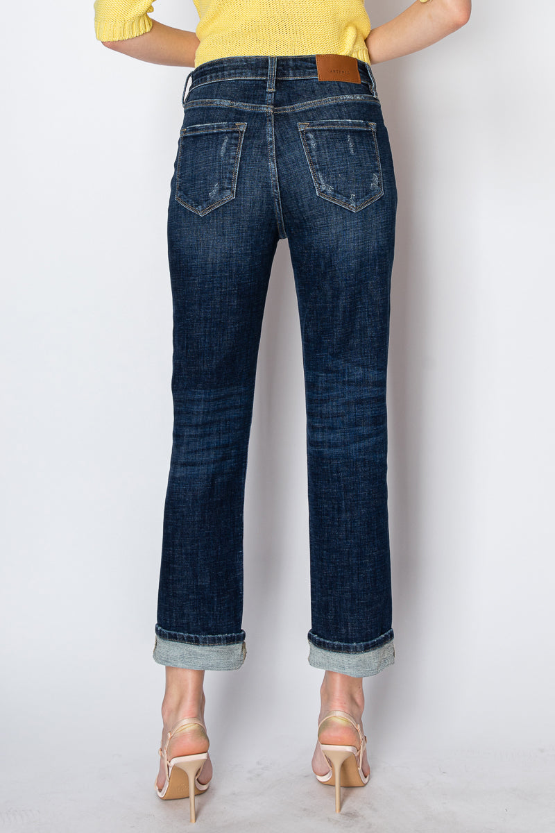 Artemis Vintage Zephyra high-rise tummy-control straight jeans with a single convertible cuff.