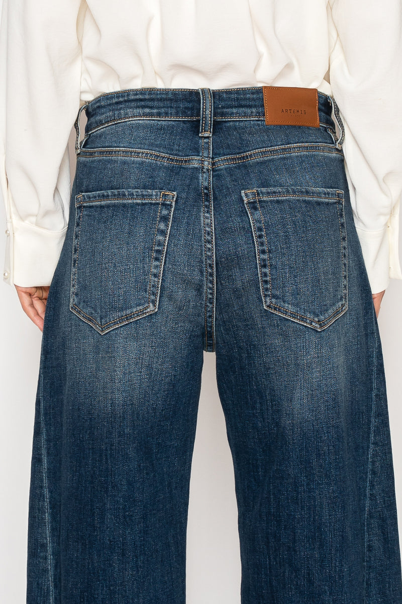 Artemis Vintage dark stone-wash high-rise barrel jeans with a relaxed tapered leg and cuffed hem; product view 9.