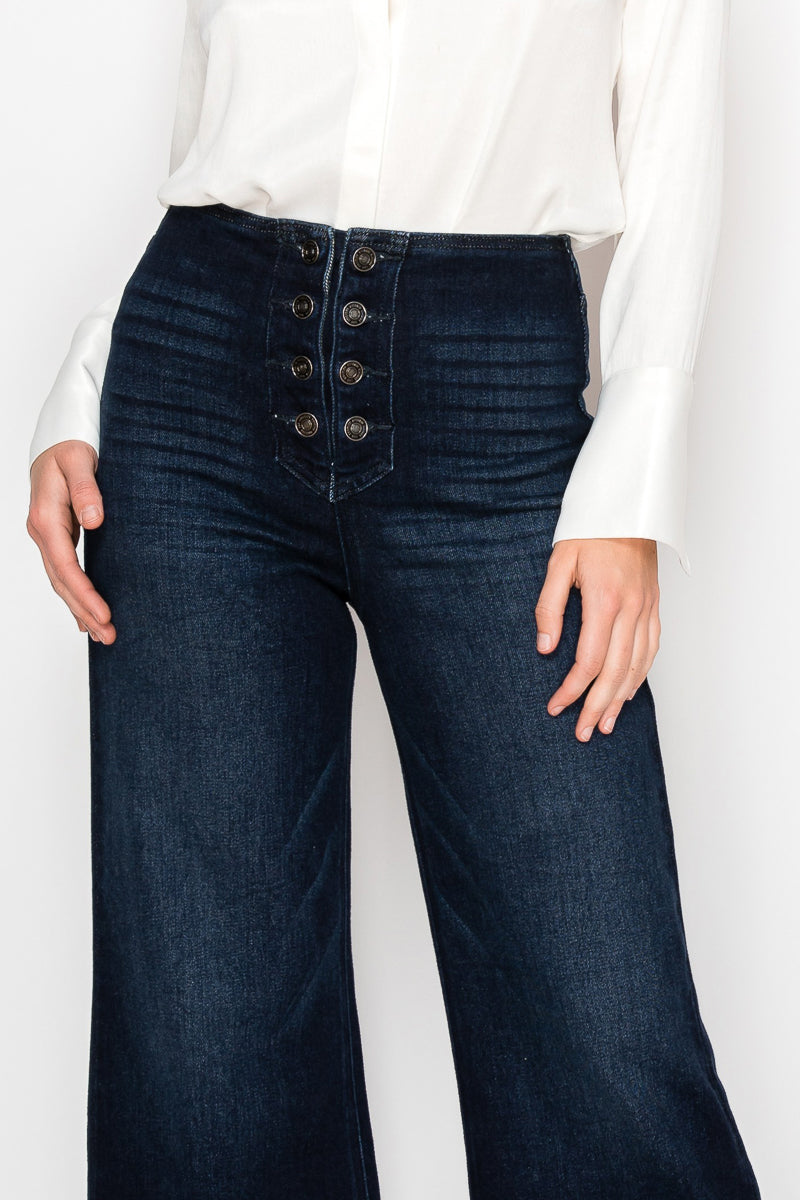 Eco Friendly Ultra High Rise Slim Palazzo Sailor Jeans by Artemis Vintage – product view 7