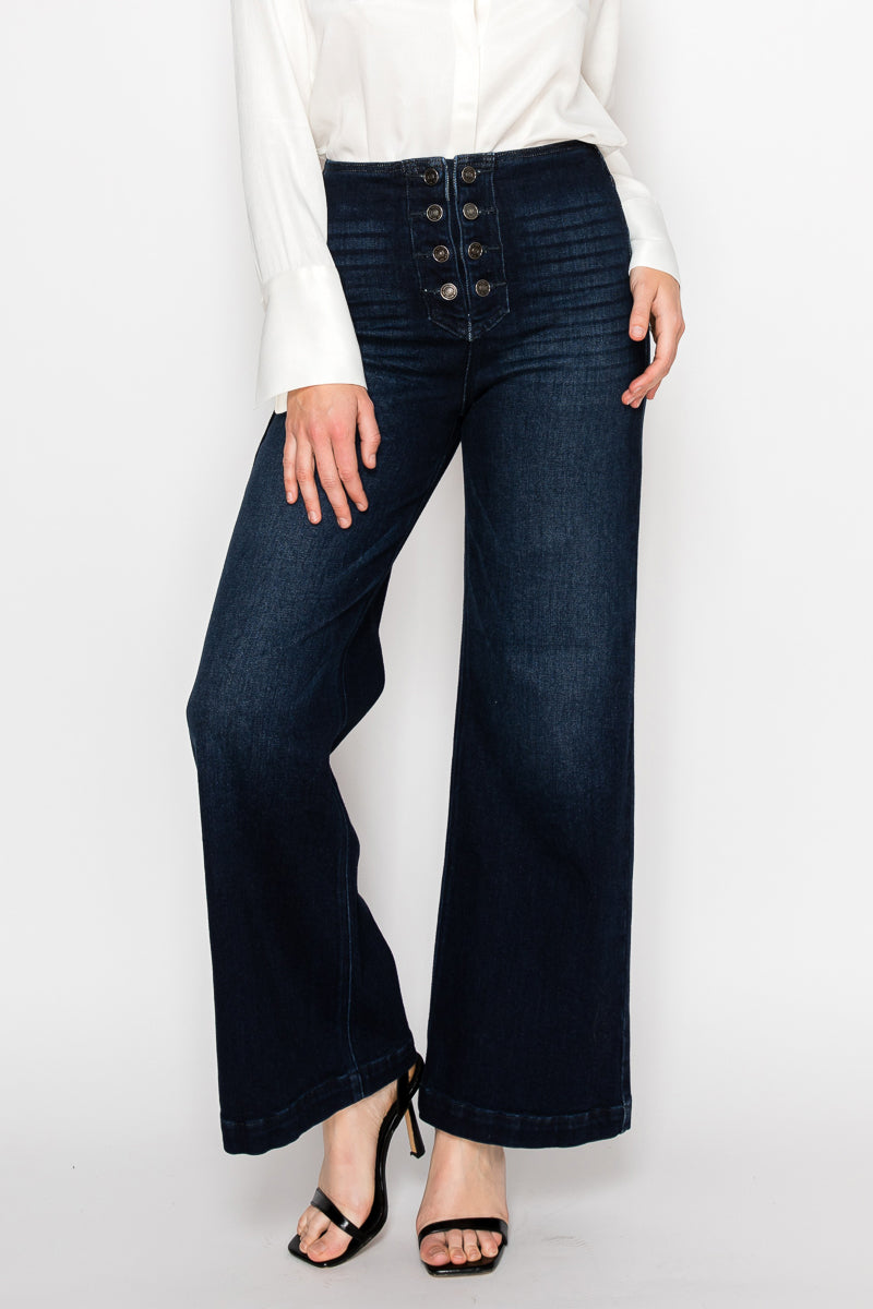 Eco Friendly Ultra High Rise Slim Palazzo Sailor Jeans by Artemis Vintage – product view 2