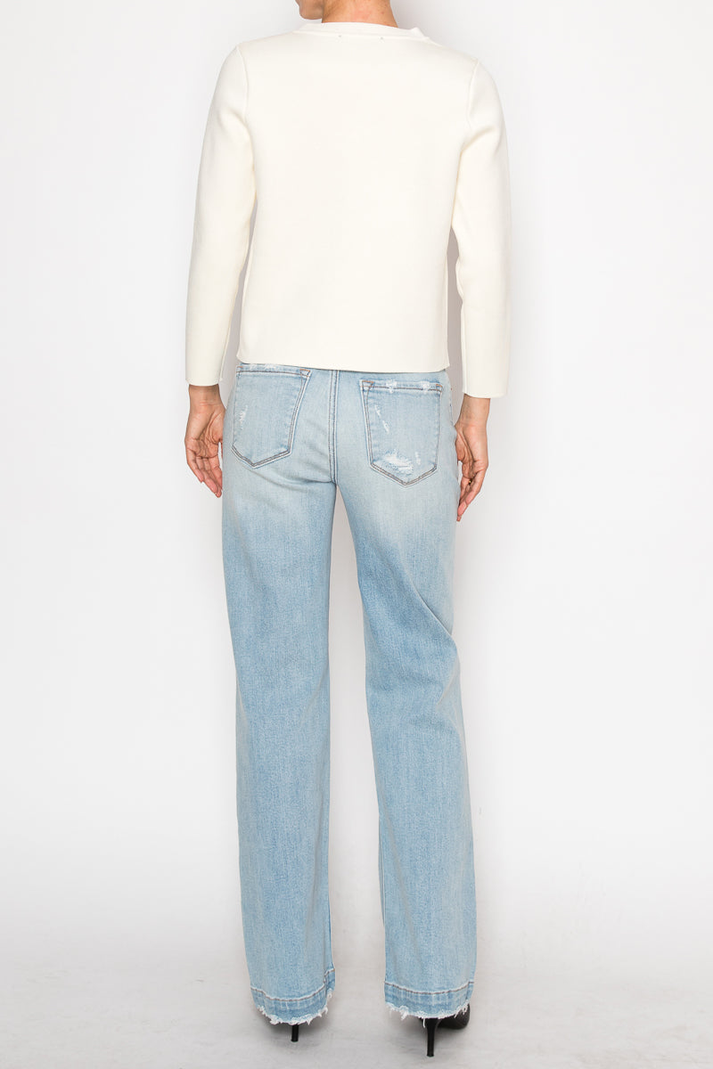 Artemis Vintage high-rise tummy-control relaxed straight-leg jeans with a distressed release hem.