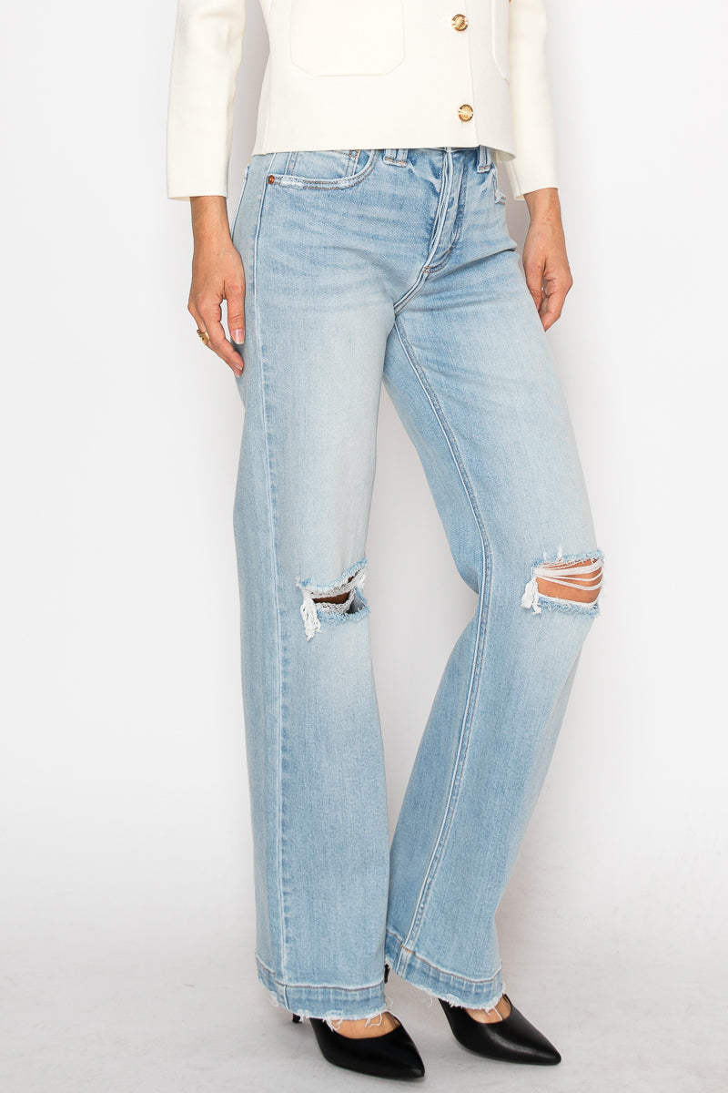 Artemis Vintage high-rise tummy-control relaxed straight-leg jeans with a distressed release hem.