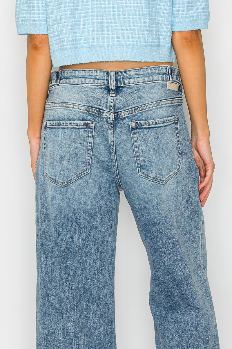 Jean large baggy taille haute avec ceinture ajustable