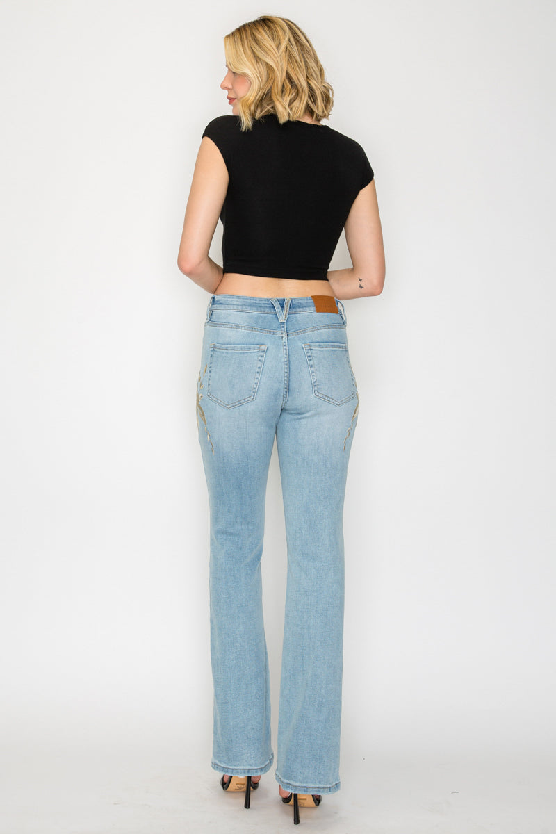 High Rise Embroidered Modern Bootcut Jeans