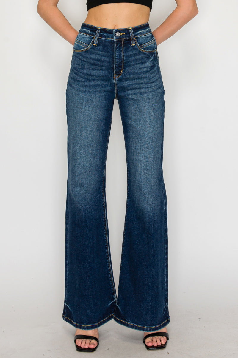 Artemis Vintage Leilani high-rise tummy-control Holly flare jeans in dark-wash stretch denim.