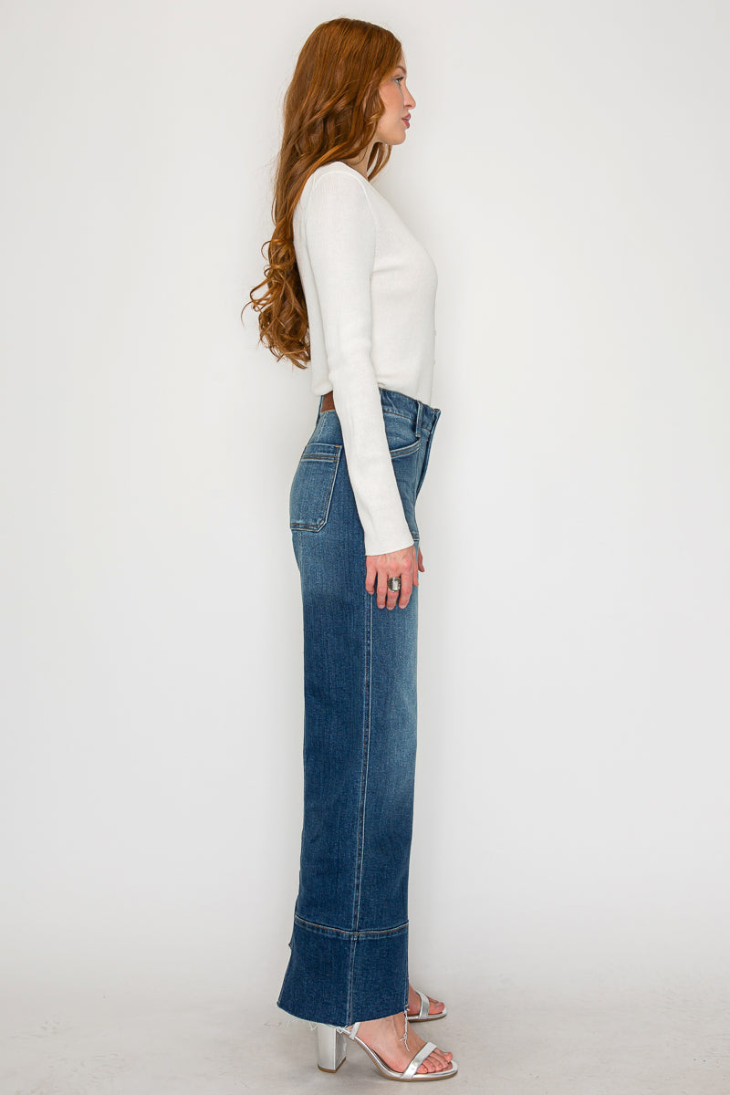 Aurora Tummy Control Eco Friendly Fabric Slim Palazzo Jeans (Dark Wash) by Artemis Vintage – product view 2