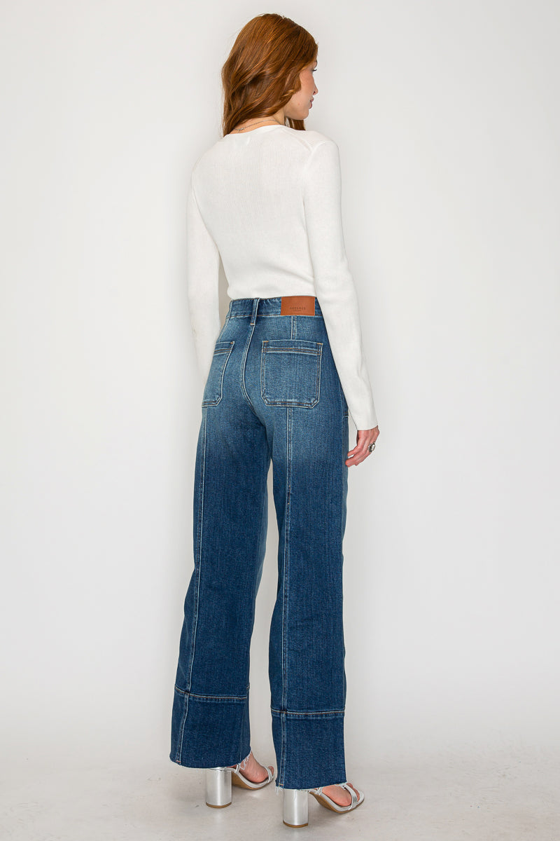 Aurora Tummy Control Eco Friendly Fabric Slim Palazzo Jeans (Dark Wash) by Artemis Vintage – product view 3
