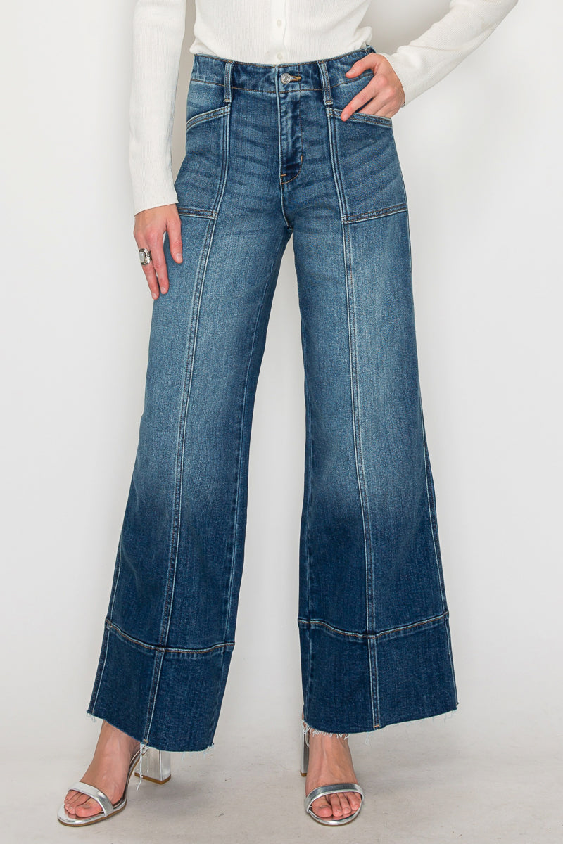 Aurora Tummy Control Eco Friendly Fabric Slim Palazzo Jeans (Dark Wash) by Artemis Vintage – product view 4