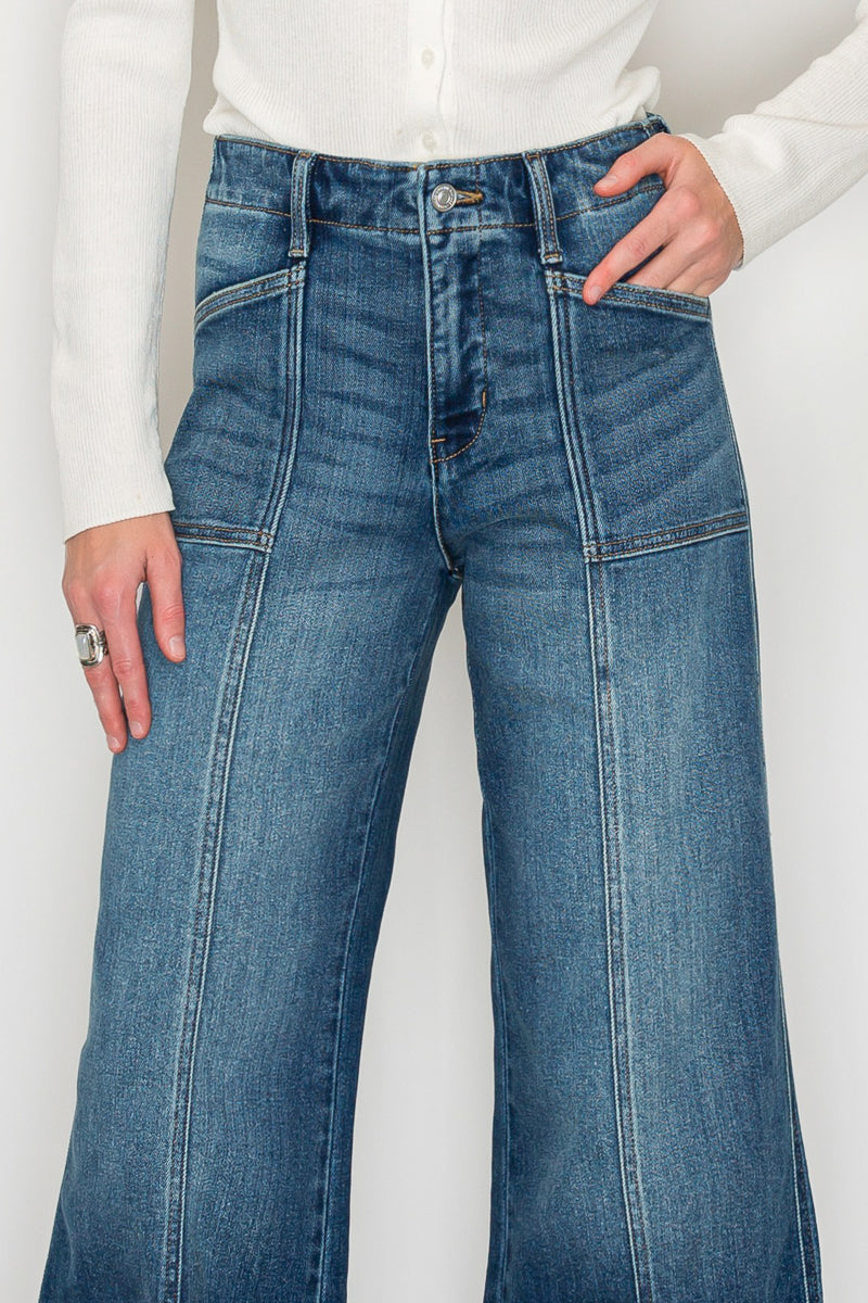 Aurora Tummy Control Eco Friendly Fabric Slim Palazzo Jeans (Dark Wash) by Artemis Vintage – product view 7