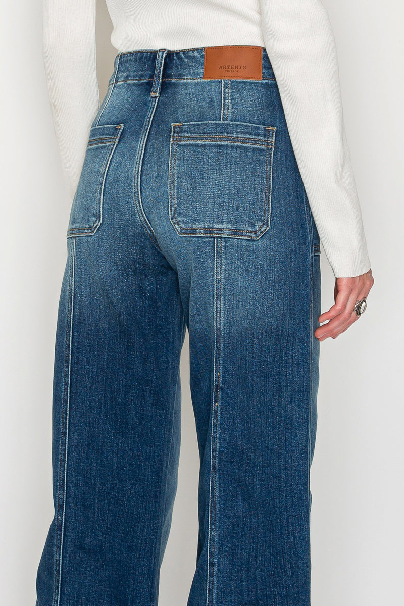Aurora Tummy Control Eco Friendly Fabric Slim Palazzo Jeans (Dark Wash) by Artemis Vintage – product view 9
