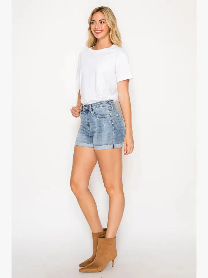 Kathy High Rise Cuffed Stretch Shorts