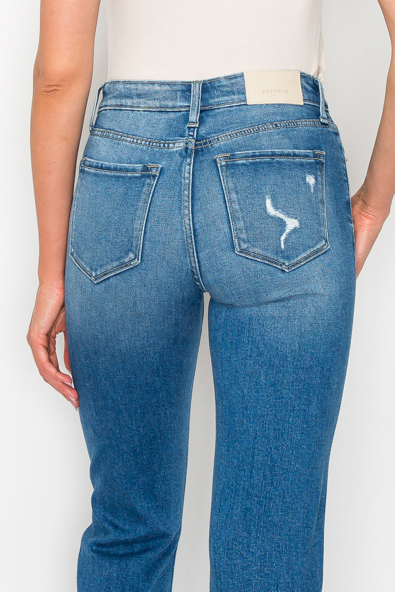 Alexa high-rise tapered mom jeans with distressed details and a convertible cuff by Artemis Vintage; product view 7.