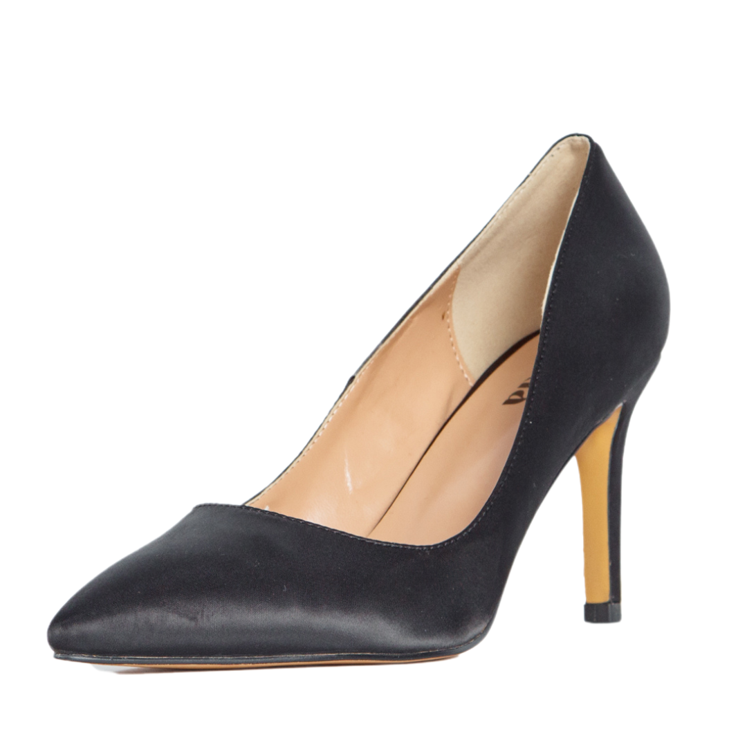 CAPRI Black Reflective Satin Pumps