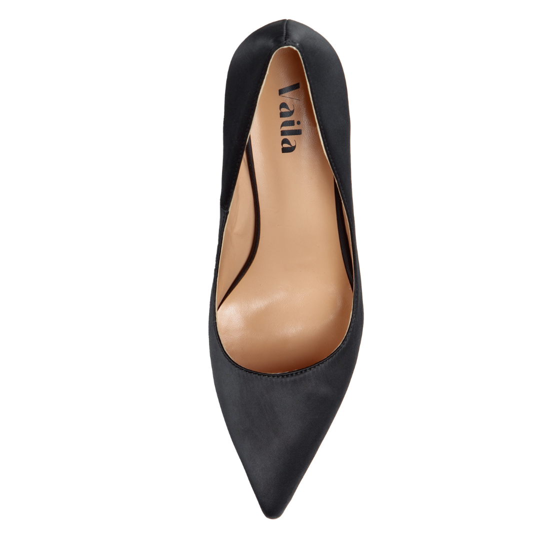 CAPRI Black Reflective Satin Pumps