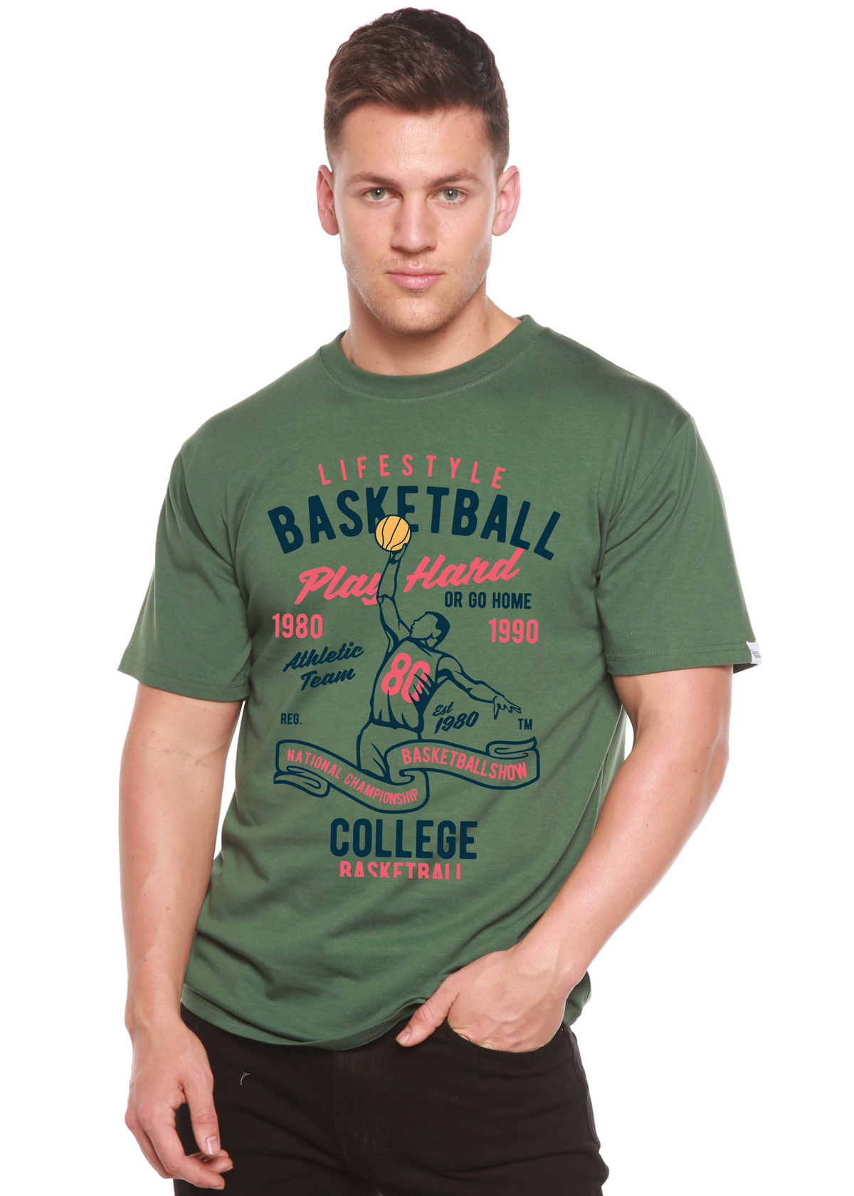 Life Style Basketball Men's Bamboo Viscose/Organic Cotton Short Sleeve Graphic T-Shirt by Spun Bamboo – product view 5