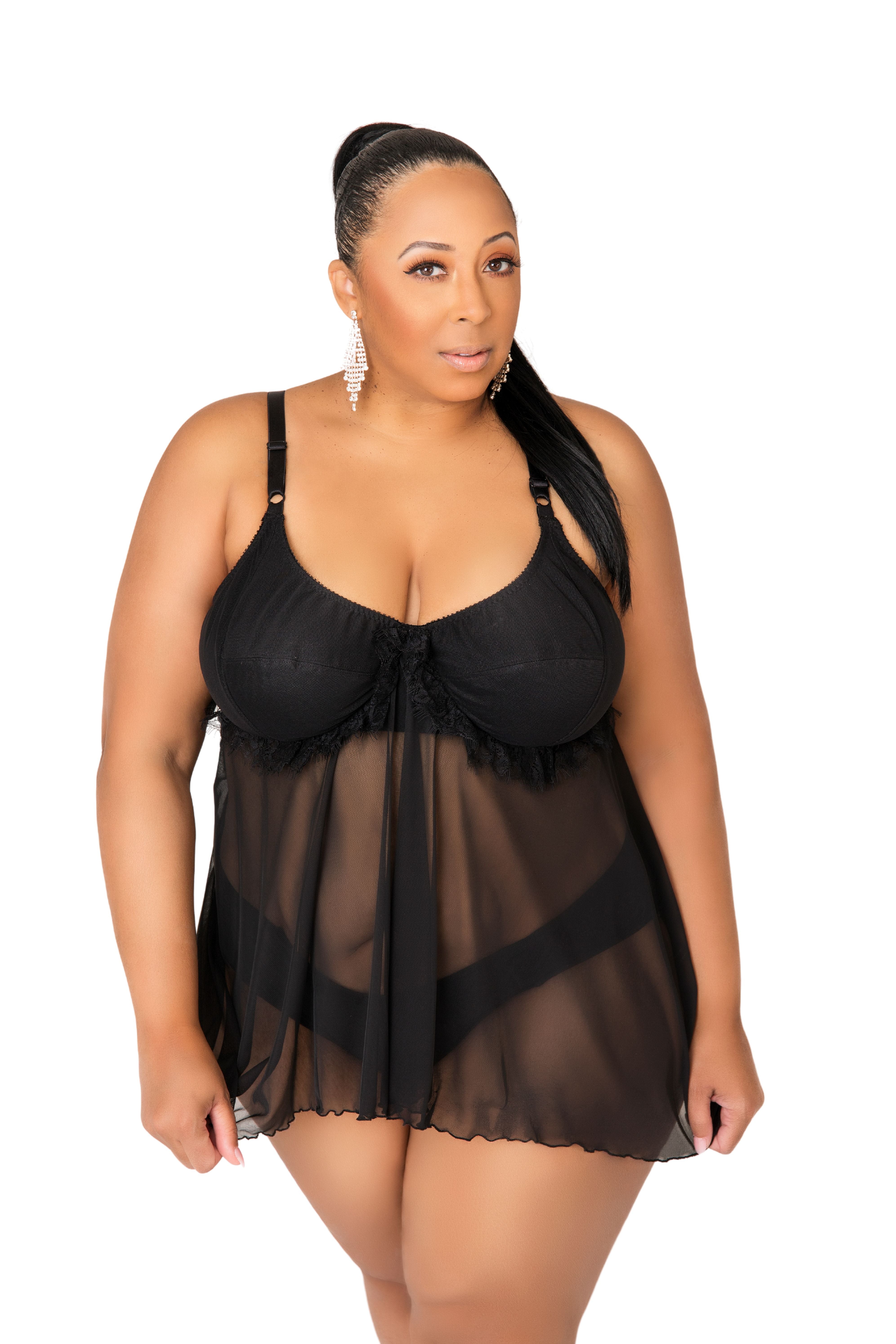 Chiffon Delight Plus-Size Flowing Mesh Babydoll