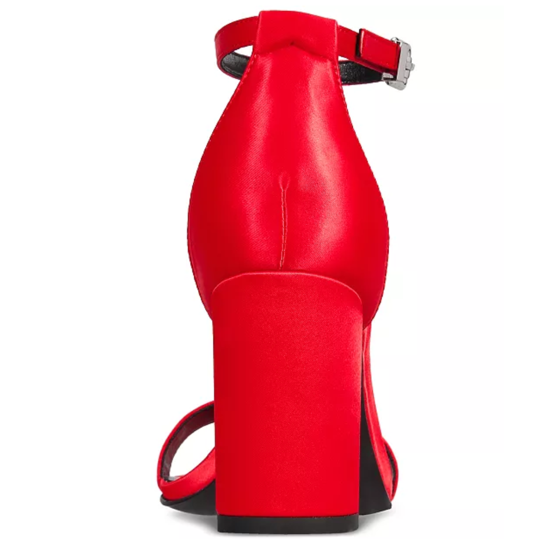 ZOE Red Satin Block-Heel Sandals