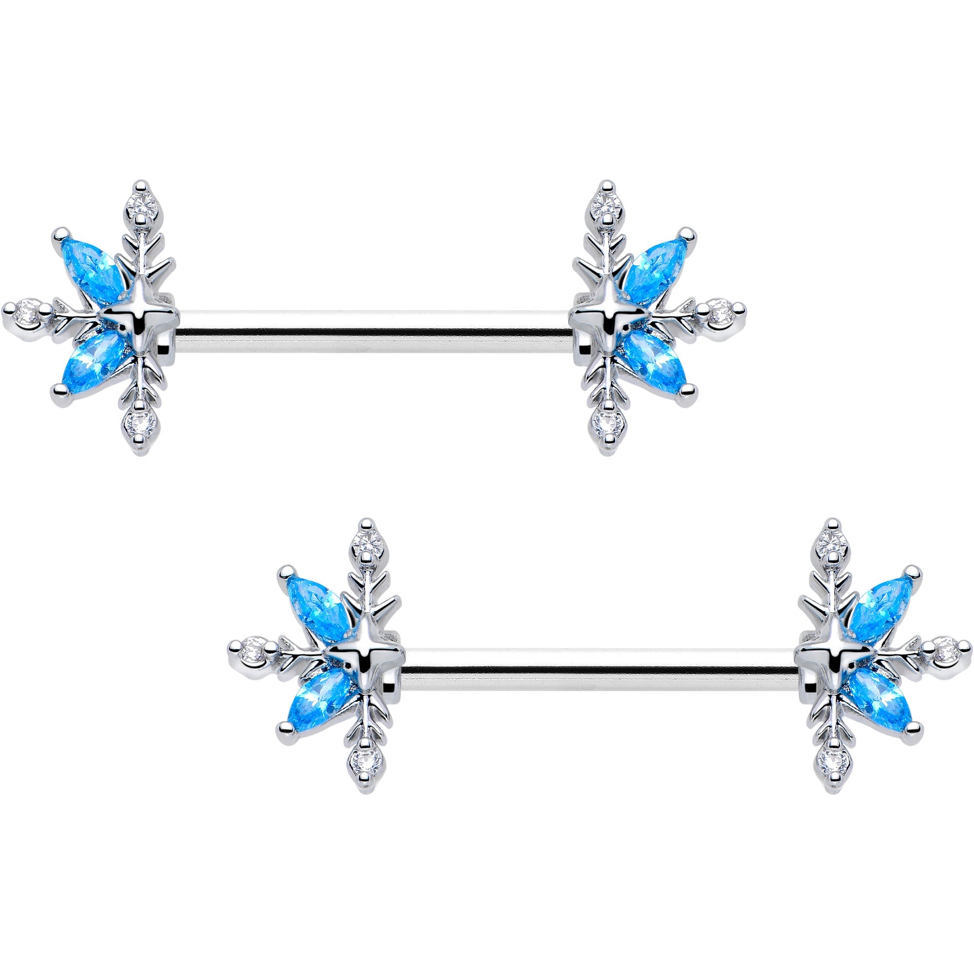 Set de 2 Pcs Piercings de Pescuela de Flores Clásicas con Gema CZ Azul de 14G y 9/16