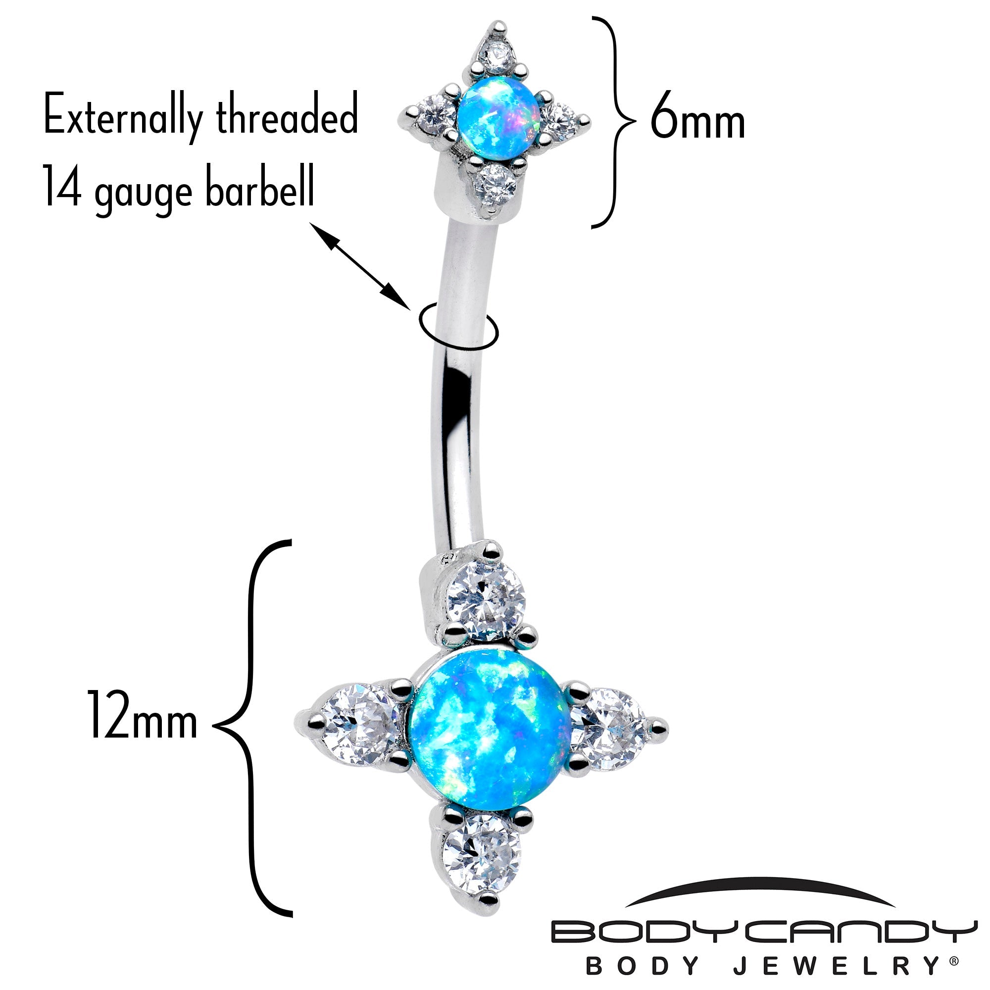 Bijou de nombril double avec opale synthétique bleue et étoile en forme de losange
