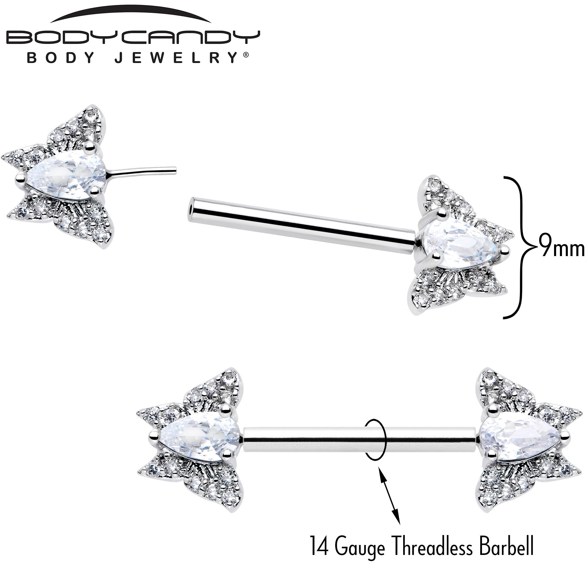 Lot de piercings papillon sans filetage pour mamelon 14G 9/16