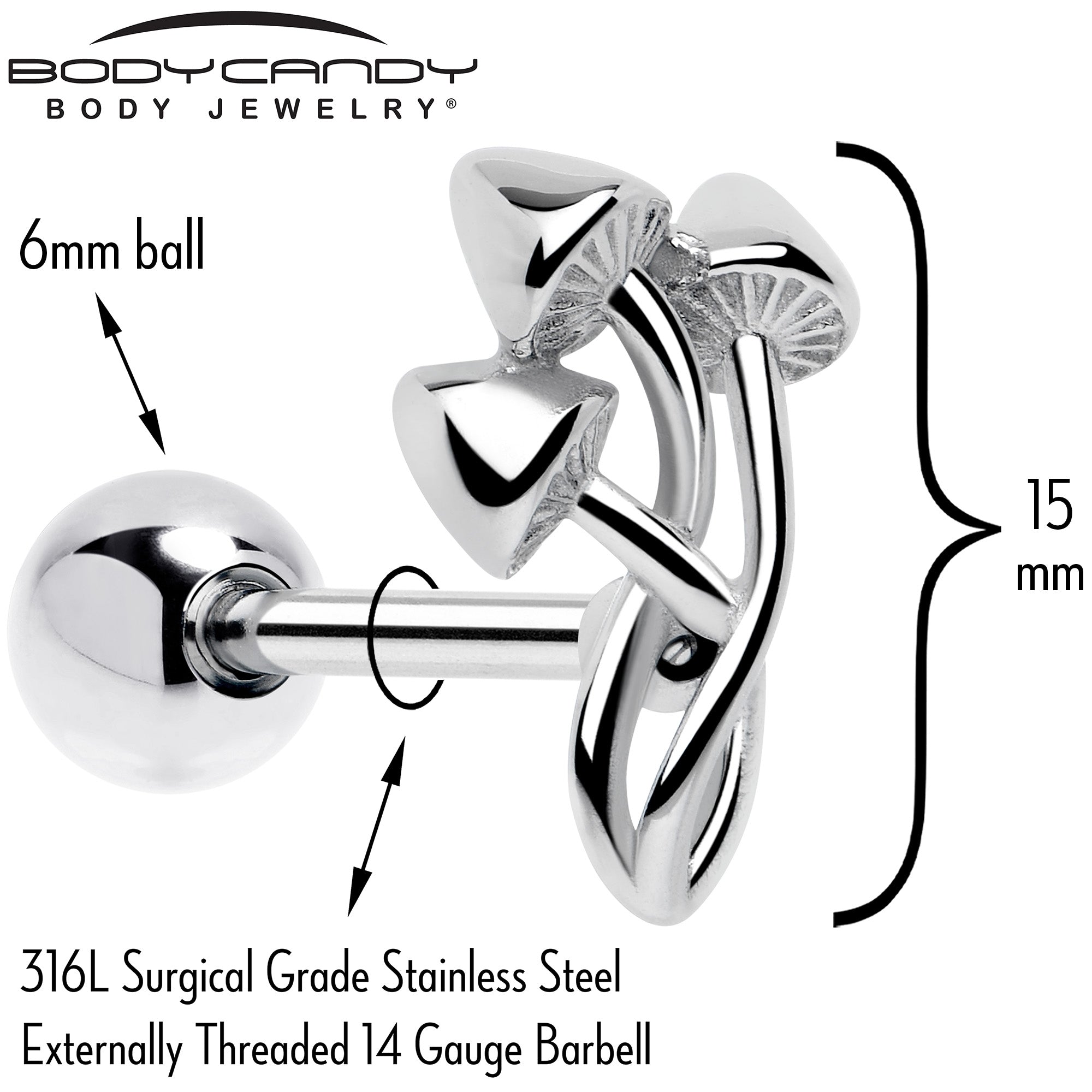 Piercing de langue haltère trio de champignons psychédéliques