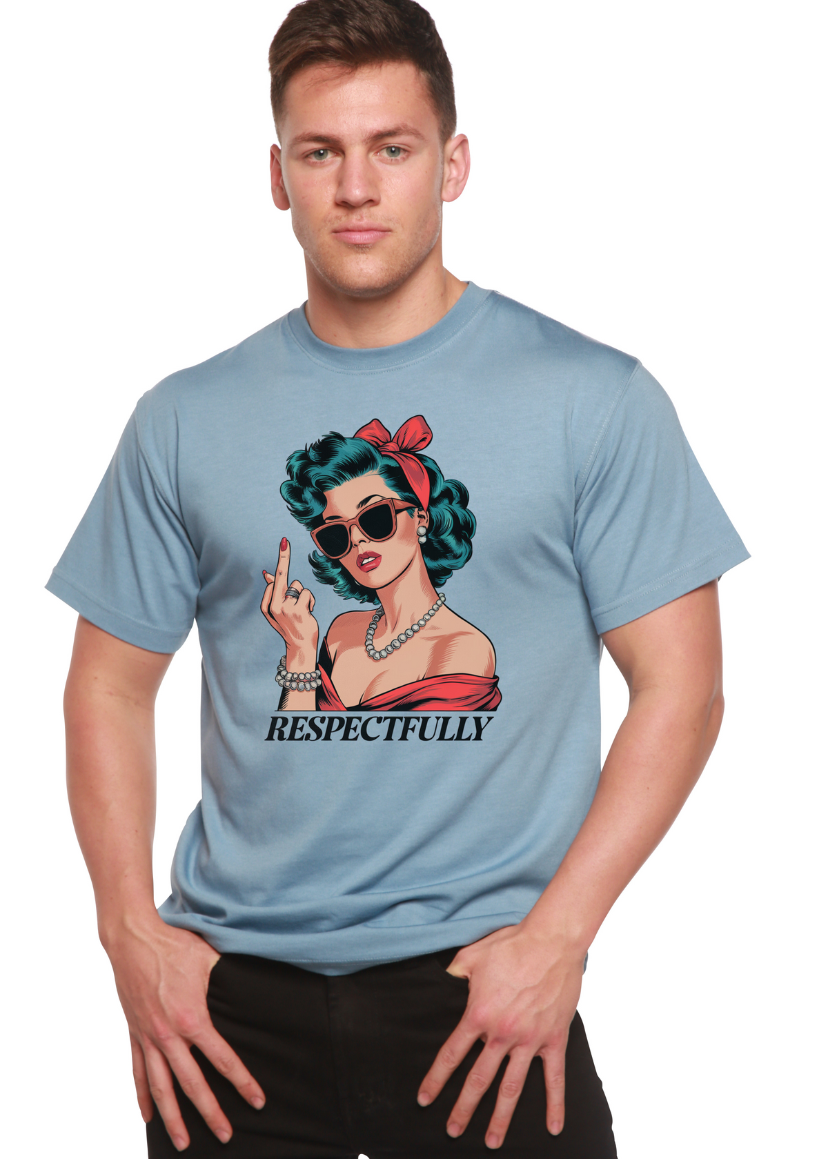 Respectfully Middle Finger Unisex Bamboo/Cotton Graphic T-Shirt by Spun Bamboo – product view 9