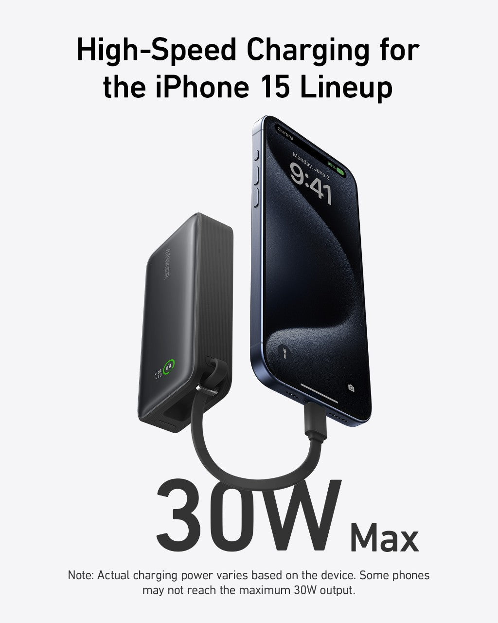 Batterie externe Anker Nano (30W, câble USB-C intégré)