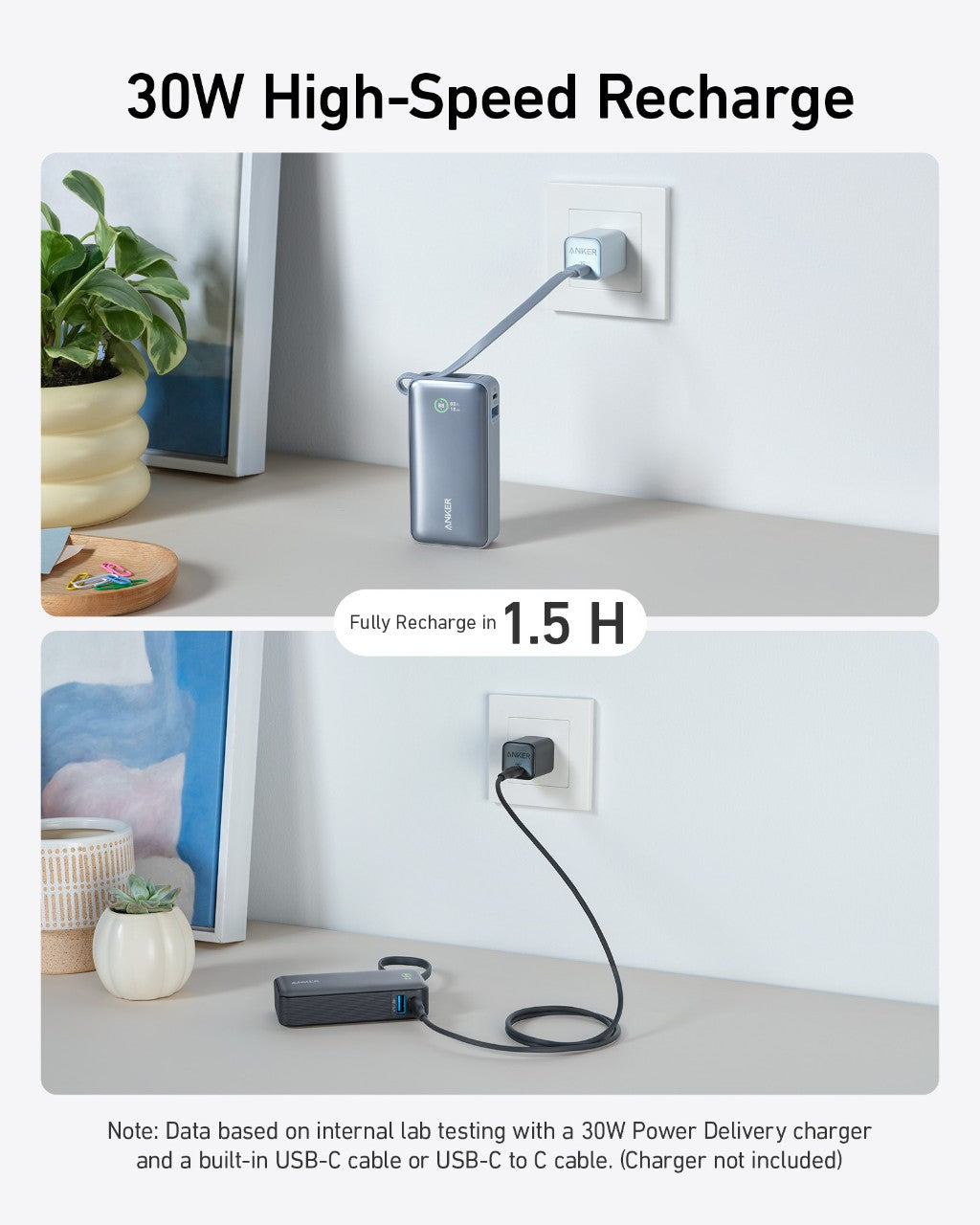 Batterie externe Anker Nano (30W, câble USB-C intégré)
