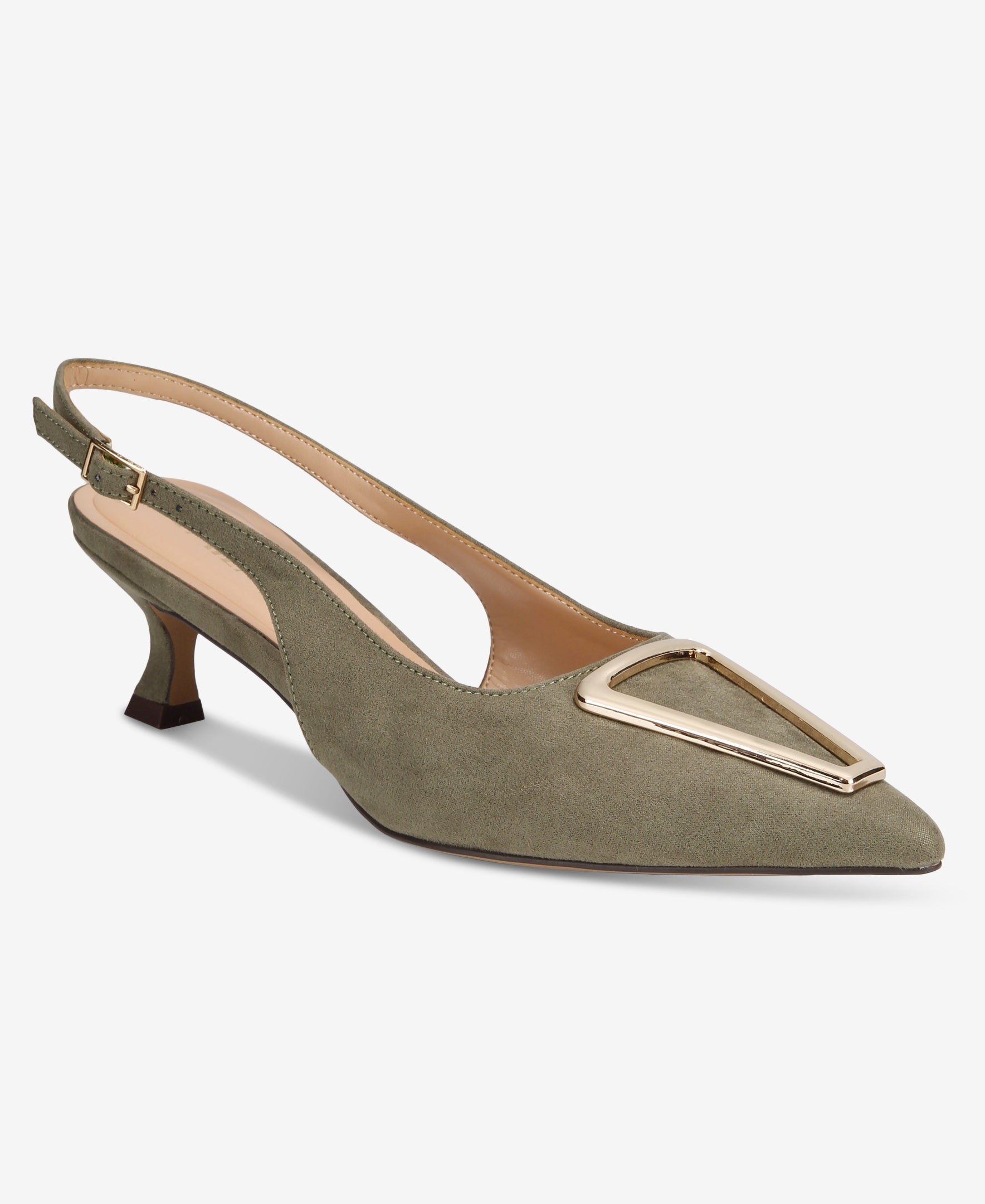 CECILIA Green Suede Embellished Slingback Pumps
