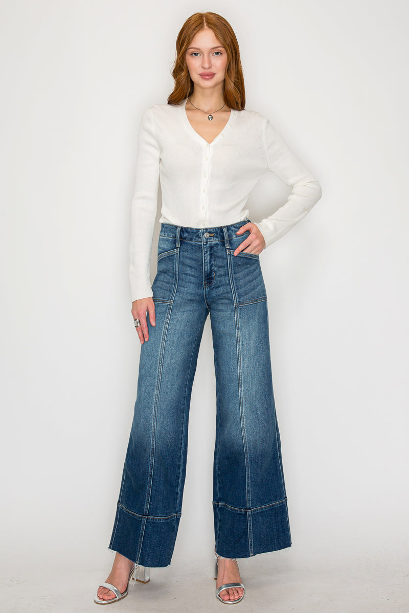 Aurora Tummy Control Eco Friendly Fabric Slim Palazzo Jeans (Dark Wash) by Artemis Vintage – primary product view