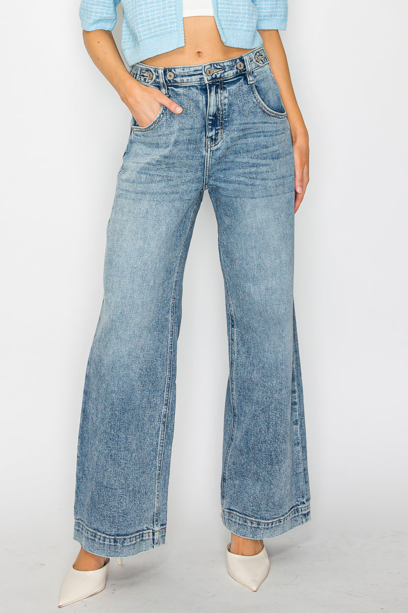 Jean large baggy taille haute avec ceinture ajustable