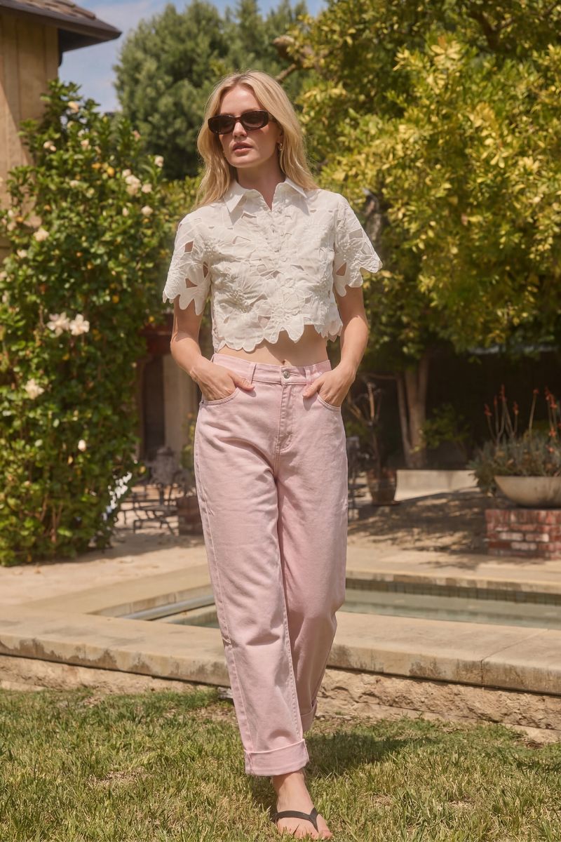 Artemis Vintage Serafina high-rise pink barrel-leg jeans with a sculptural shape and cuffed cropped hem.