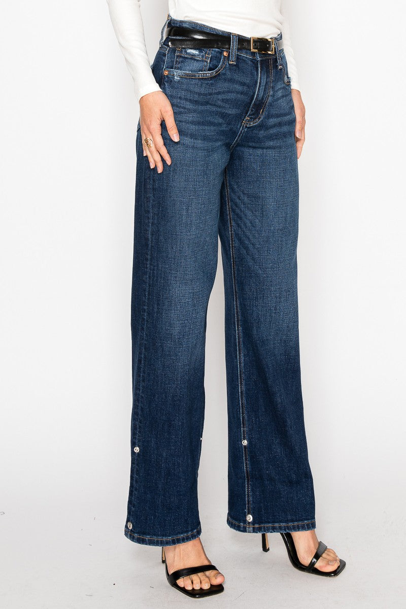 Artemis Vintage Noelle high-rise relaxed straight-leg jeans in a dark wash with a convertible cuff.