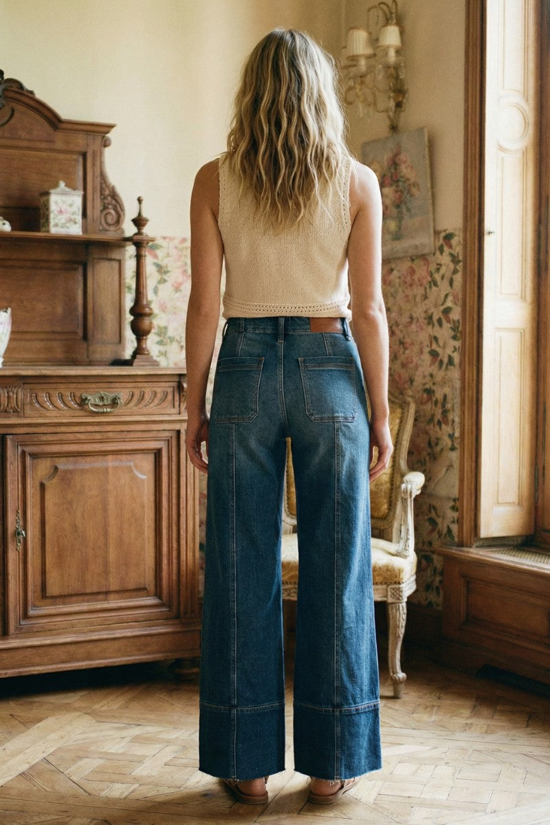 Aurora Tummy Control Eco Friendly Fabric Slim Palazzo Jeans (Dark Wash) by Artemis Vintage – product view 10