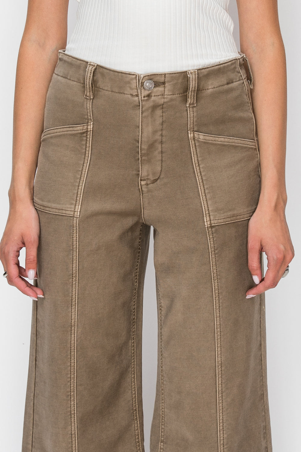 Artemis Vintage taupe high-rise slim crop palazzo jeans with a raw-edge hem; product view 8.