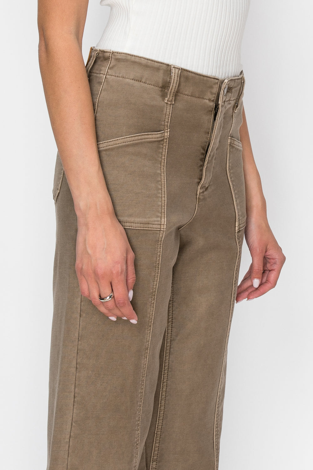 Artemis Vintage taupe high-rise slim crop palazzo jeans with a raw-edge hem; product view 9.