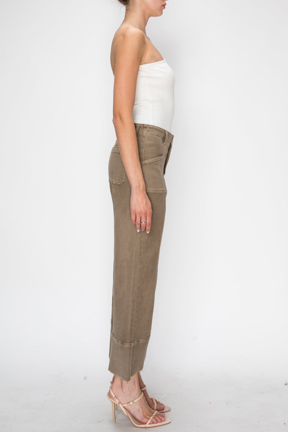 Artemis Vintage taupe high-rise slim crop palazzo jeans with a raw-edge hem; product view 6.
