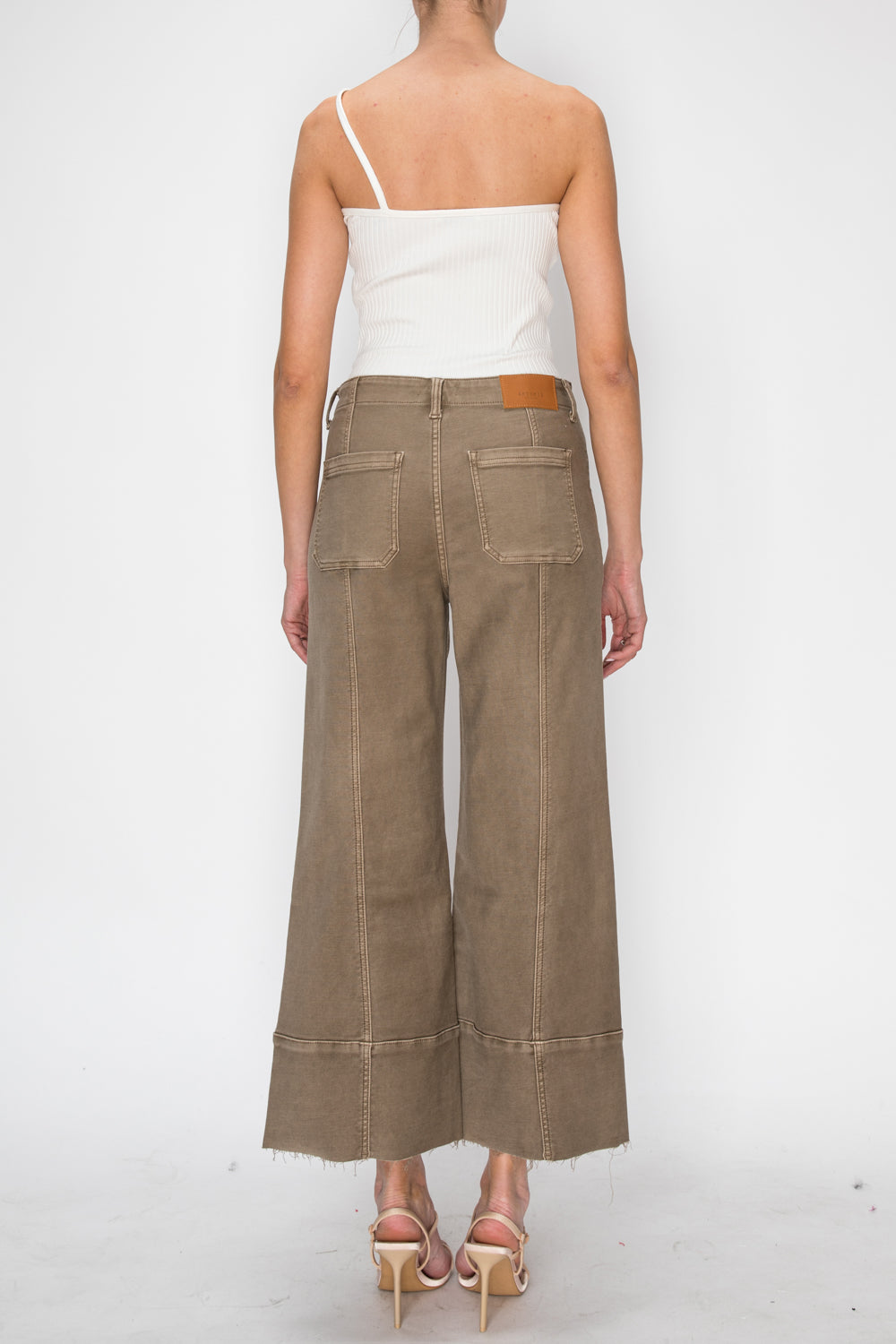 Artemis Vintage taupe high-rise slim crop palazzo jeans with a raw-edge hem; product view 7.