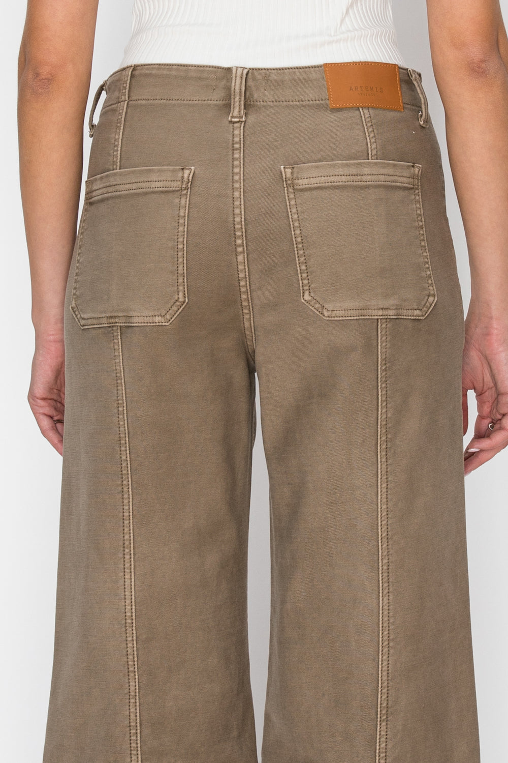 Artemis Vintage taupe high-rise slim crop palazzo jeans with a raw-edge hem; product view 10.