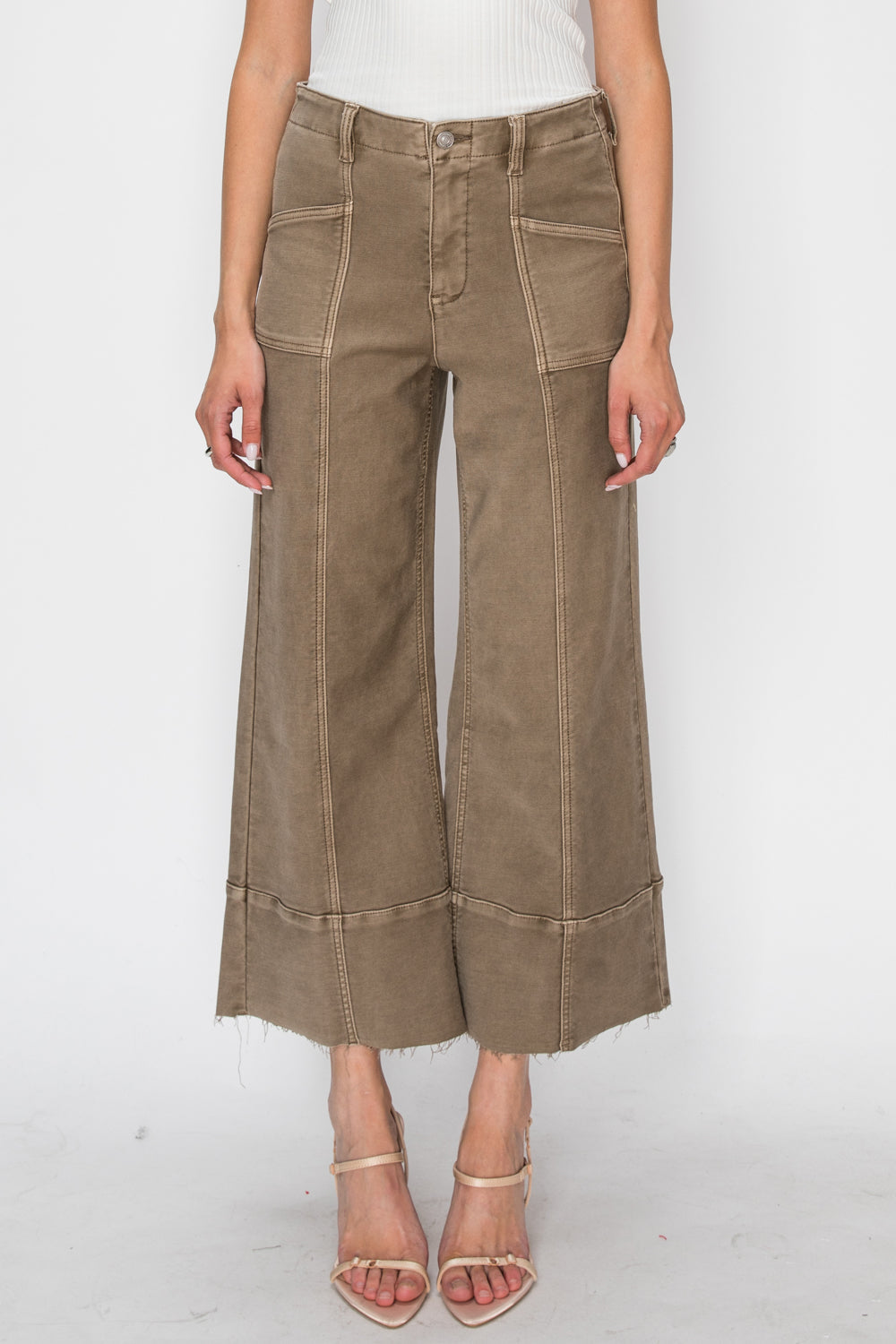 Pantalones Palazzo Cortos Slim de Tiro Alto para Mujer