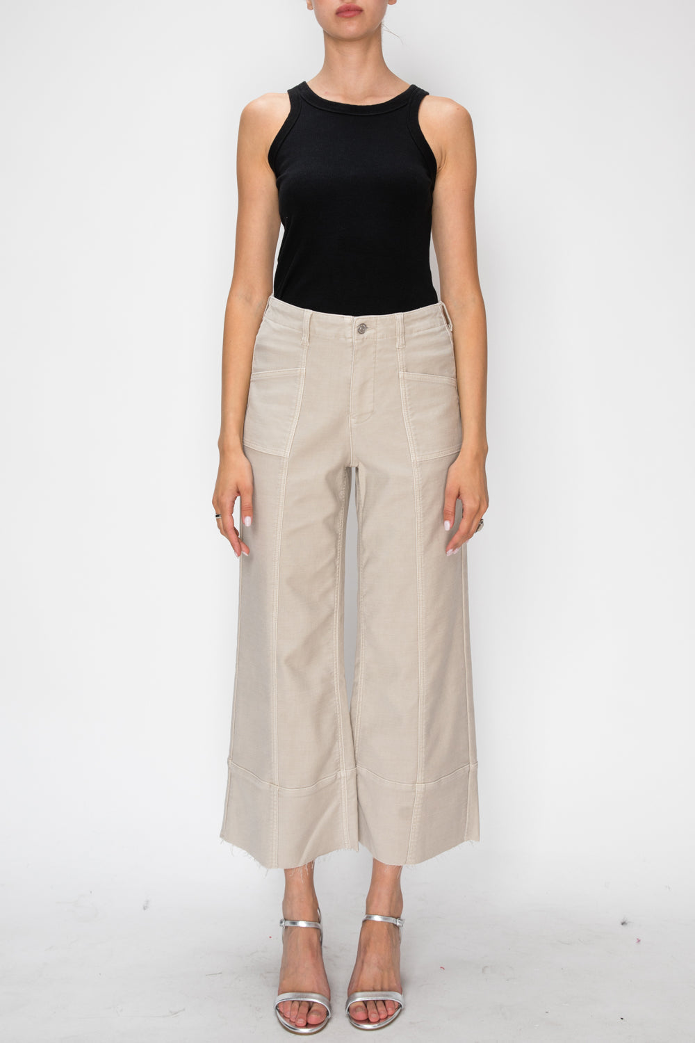 High Rise Slim Crop Palazzo Jeans